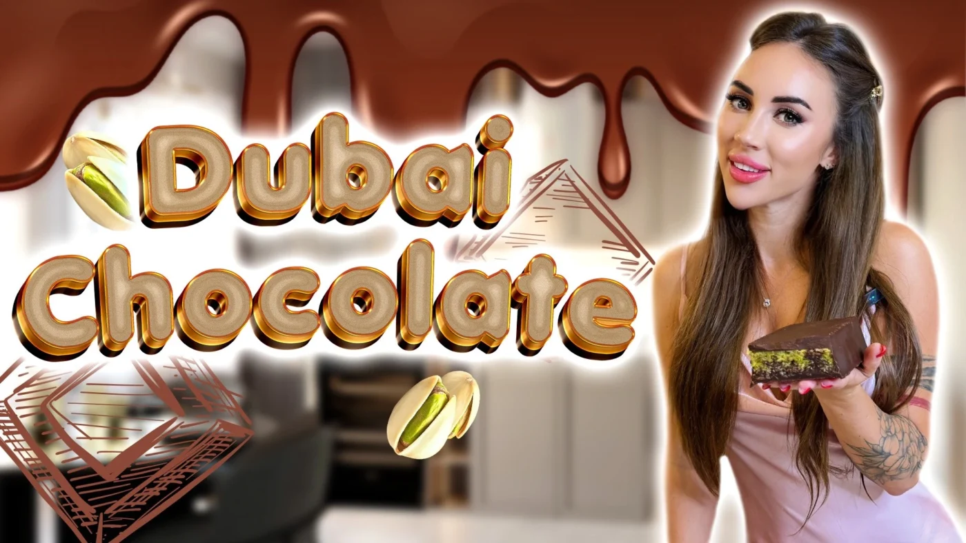 Dubai chocolate bar" or "Viral Dubai chocolate bar with pistachio and kunafa."